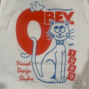 Mens Obey Tee Shirt Extra Large White Cat Design